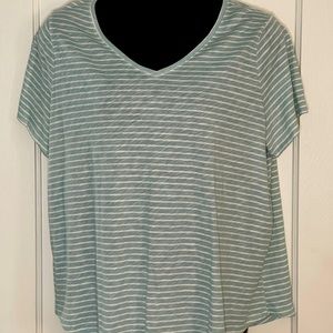 Women’s Plus Size 1X V-neck Top Evri Brand Seafoam Green & White Stripe Like New